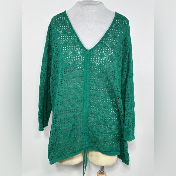 Torrid Sweaters - Torrid Open Stitch Pullover V-neck Cinched Front Sweater  Color Green Size 2